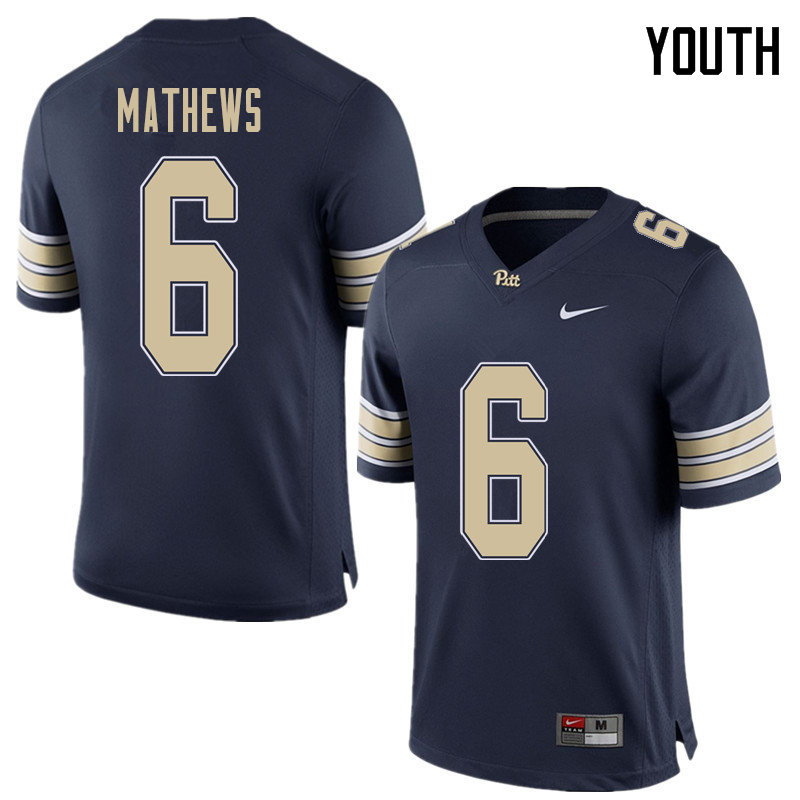 Youth #6 Aaron Mathews Pittsburgh Panthers College Football Jerseys Sale-Home Blue